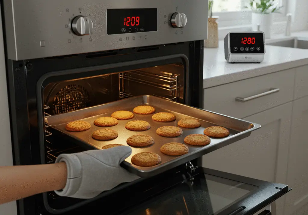 Baking pecan and lemon shortbread cookies: oven ready to transform the dough into delightful treats.