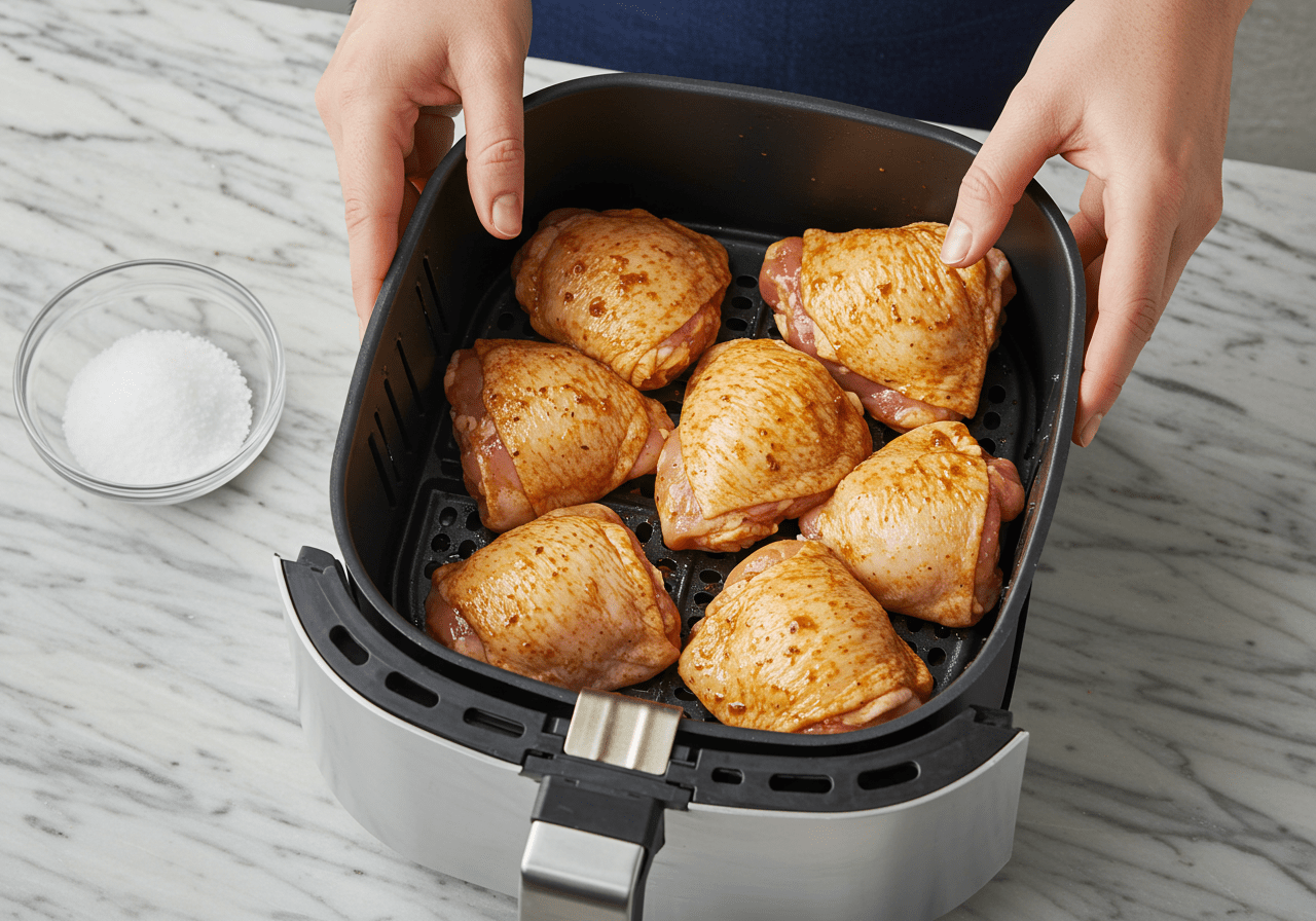 air fryer skinless chicken thighs placement, preparing skinless chicken thighs in air fryer