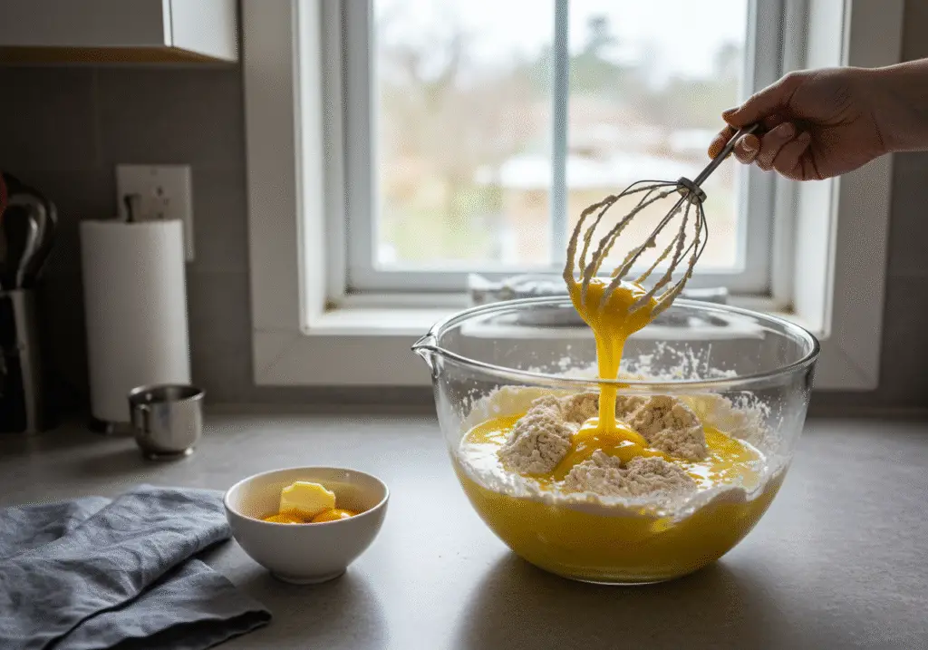 Mixing butter and eggs with Oreo cake mix to create a delicious dough.