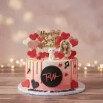 The completed Taylor Swift birthday cake beautifully decorated and ready for a birthday celebration.