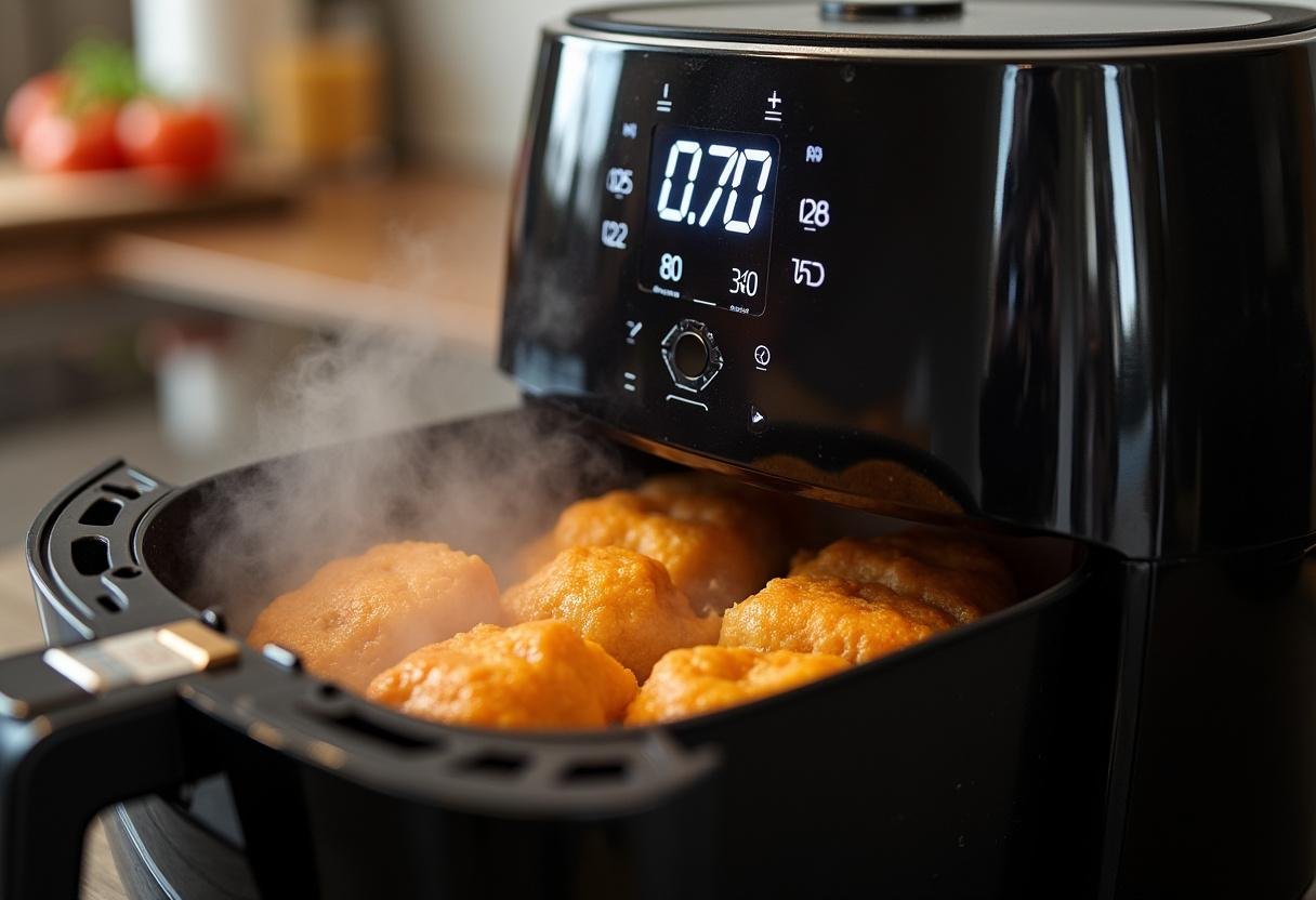 Air fryer in operation cooking zucchini fries, representing the innovation of making healthy air fryer zucchini fries rapidly.