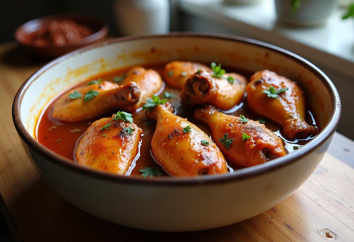 Authentic Jamaican jerk chicken wings marinating with spices in a bowl, showcasing the vibrant flavors of Jamaican cuisine.