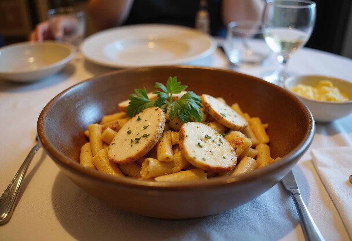 A stunning presentation of baked feta pasta with chicken, showcasing a deliciously creamy and cheesy dish, perfect for serving at dinner.