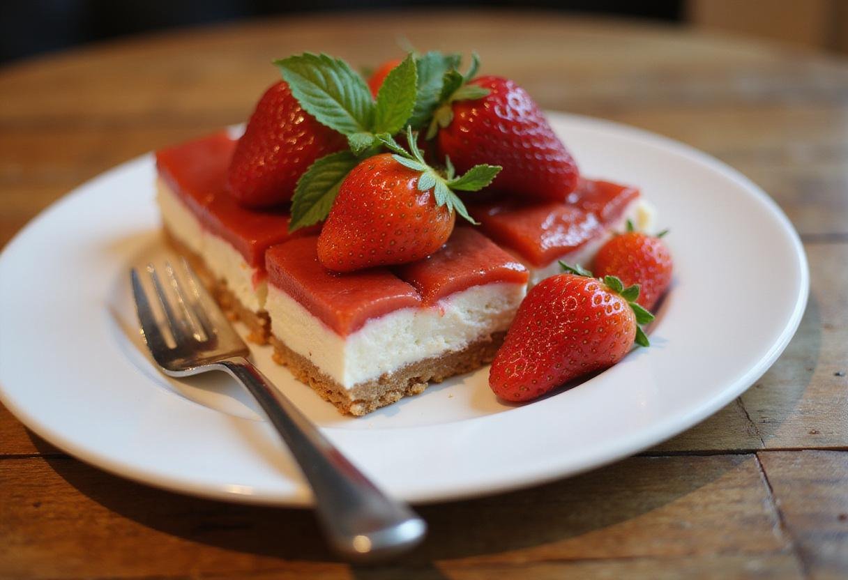 Deliciously presented best strawberry cheesecake bars, featuring a mouthwatering display of mini strawberry cheesecake perfect for dessert lovers.