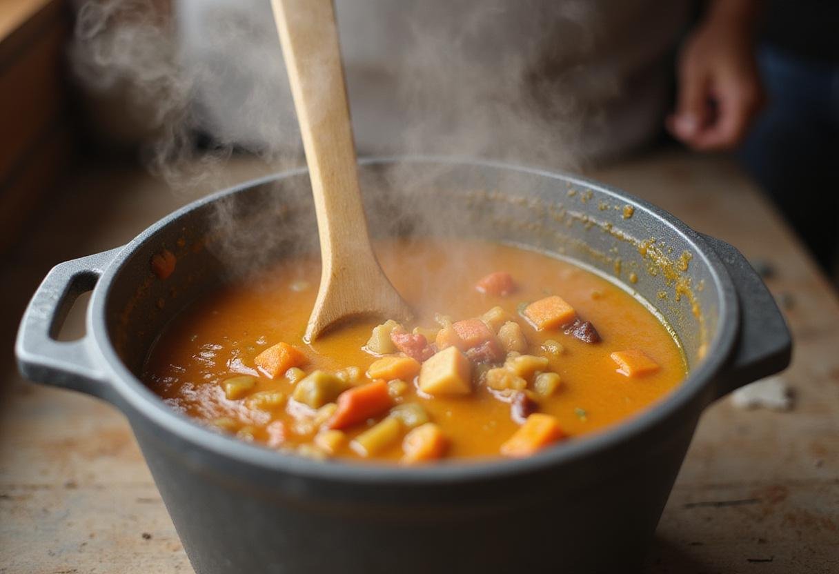 Blending broccoli cheddar soup for the perfect creamy texture, a satisfying step for making this classic dish.