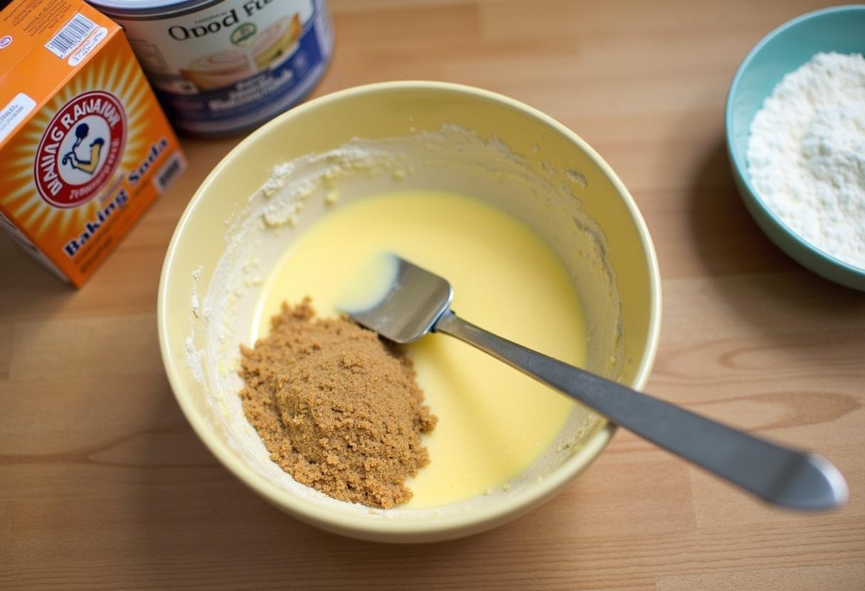 Mixing butter and brown sugar to create a creamy base for chipless chocolate chip cookies without chocolate chips.