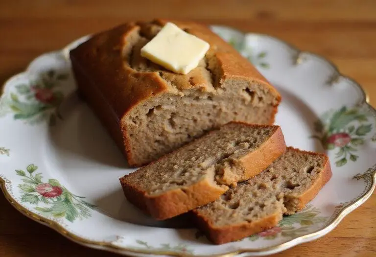 Sliced classic banana bread served on a plate, illustrating the delightful outcome of 4 ingredient banana bread recipes.