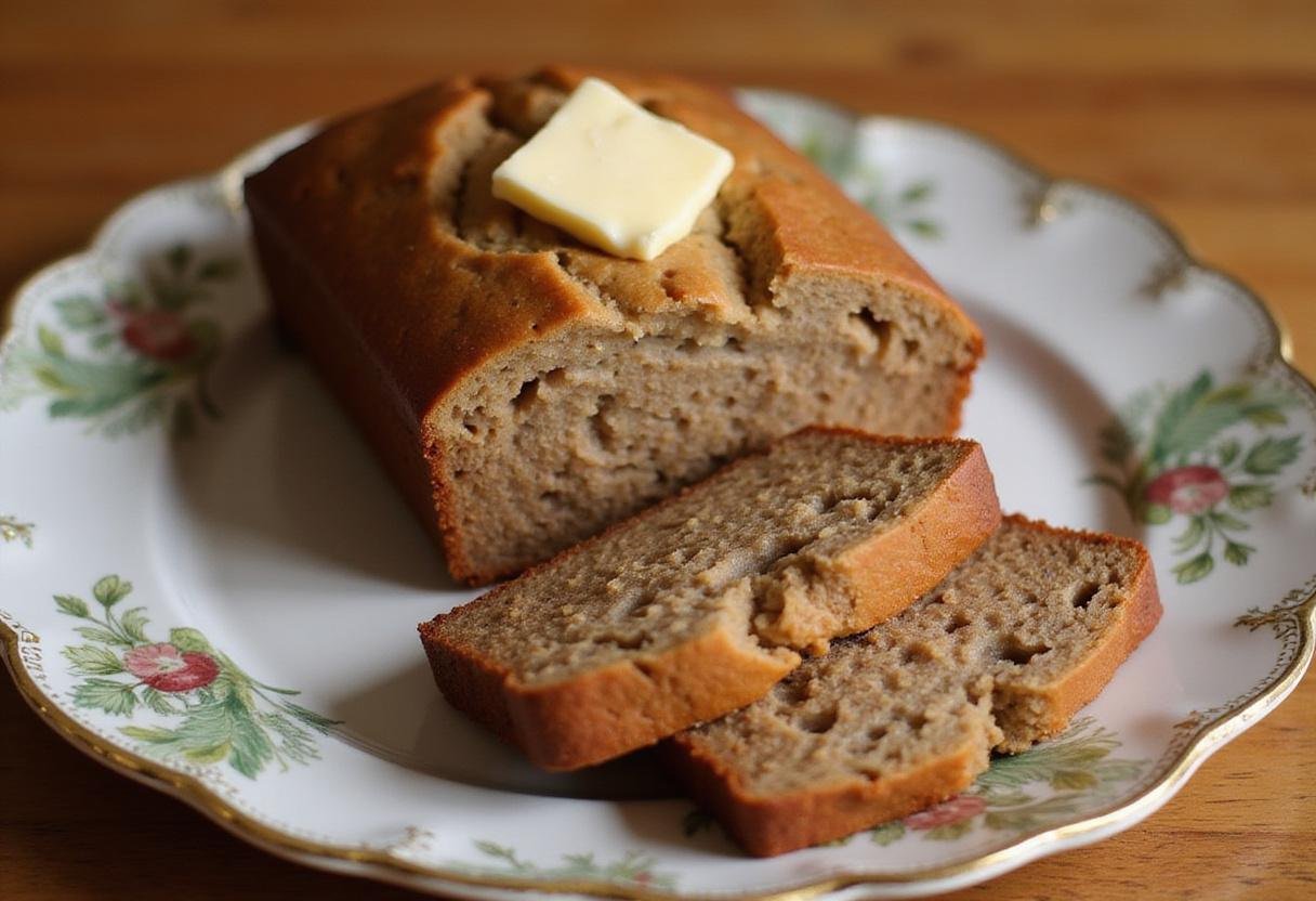 Sliced classic banana bread served on a plate, illustrating the delightful outcome of 4 ingredient banana bread recipes.