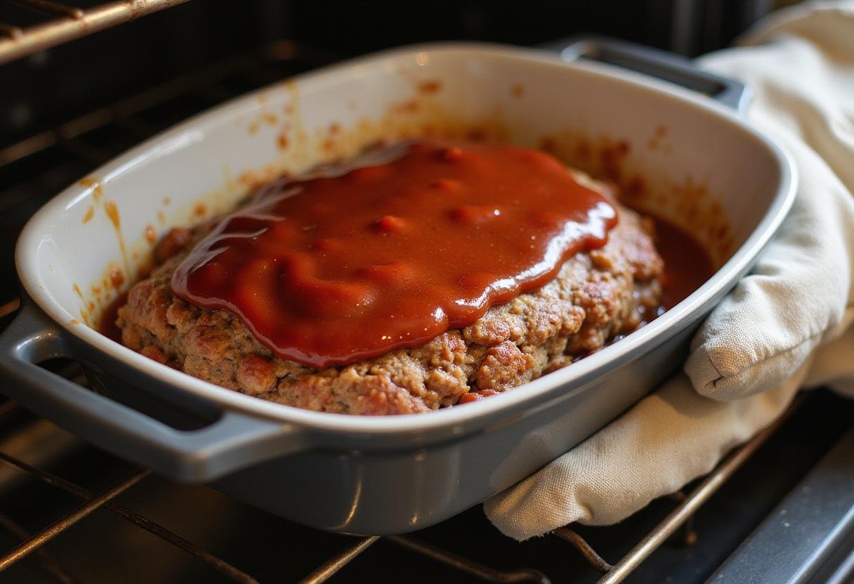 Adding a zesty ketchup glaze to the classic meatloaf before baking, enhancing the lip-smacking flavor.