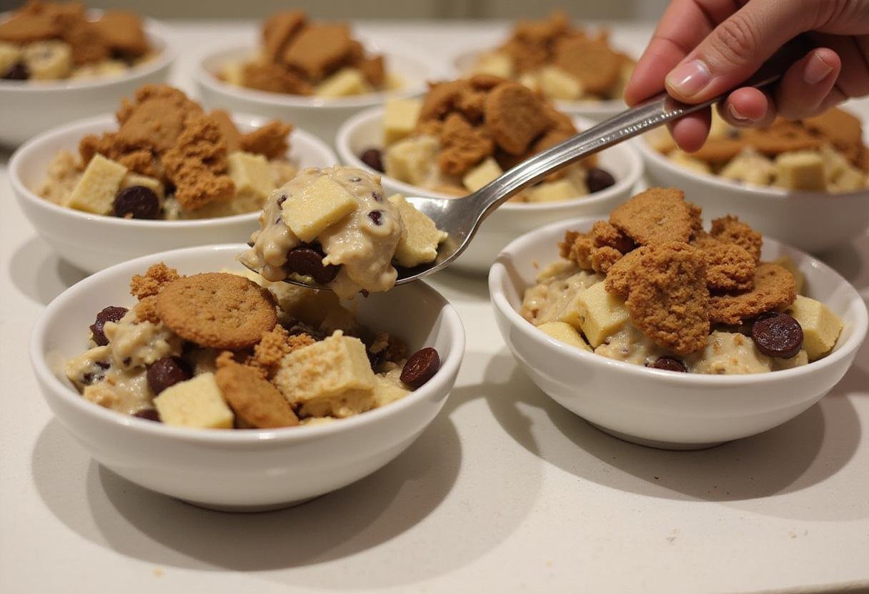 Serving delicious cookie salad recipe in individual bowls, perfect for a fun and sweet treat.
