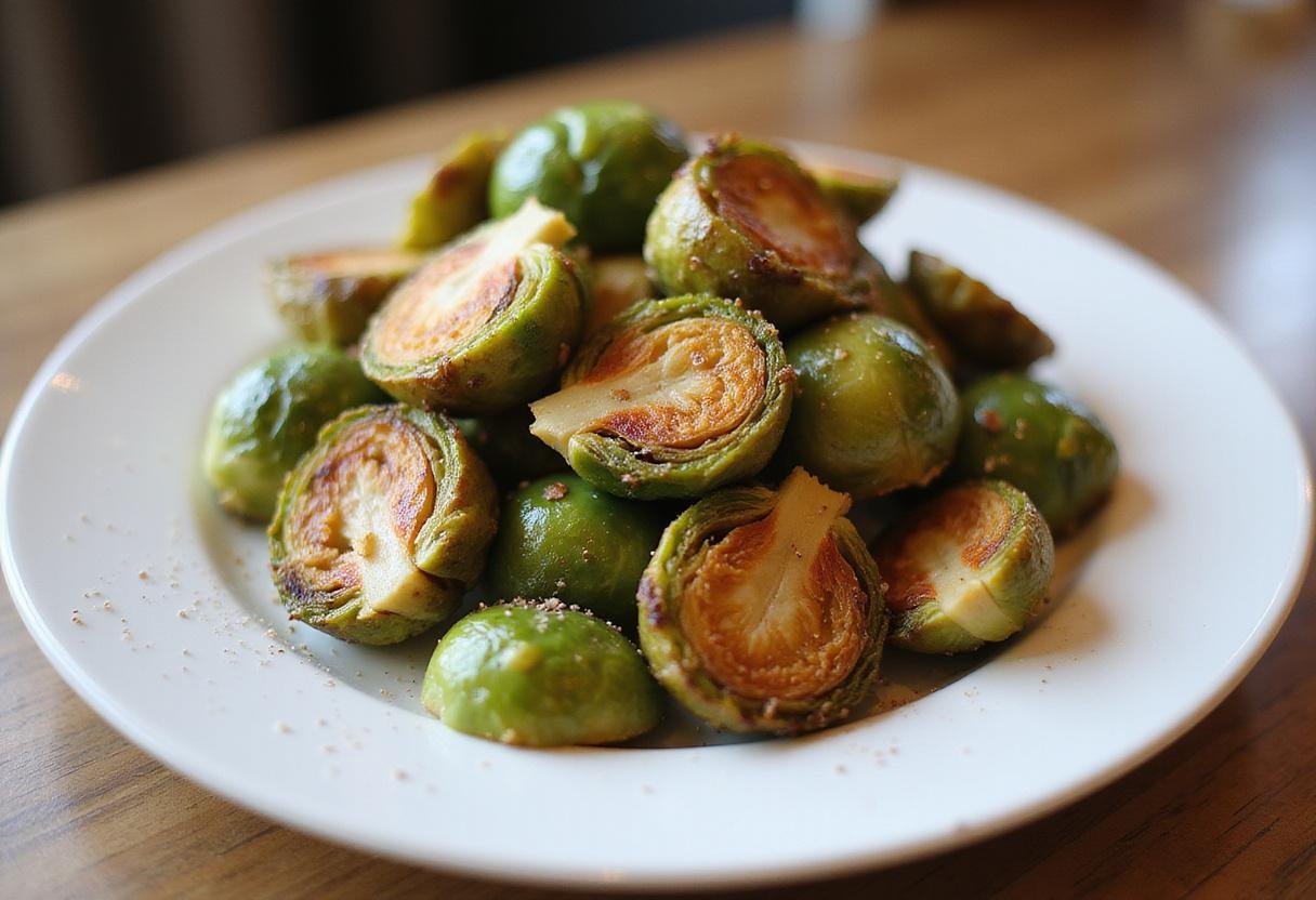 Crispy air fried brussels sprouts served as a delicious side dish, perfect for any meal.