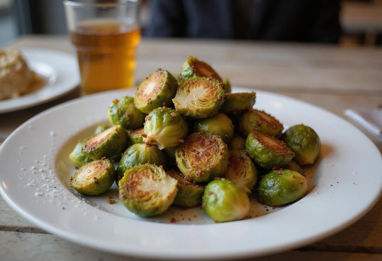 Crispy air fried brussels sprouts served as a delicious side dish, perfect for any meal.