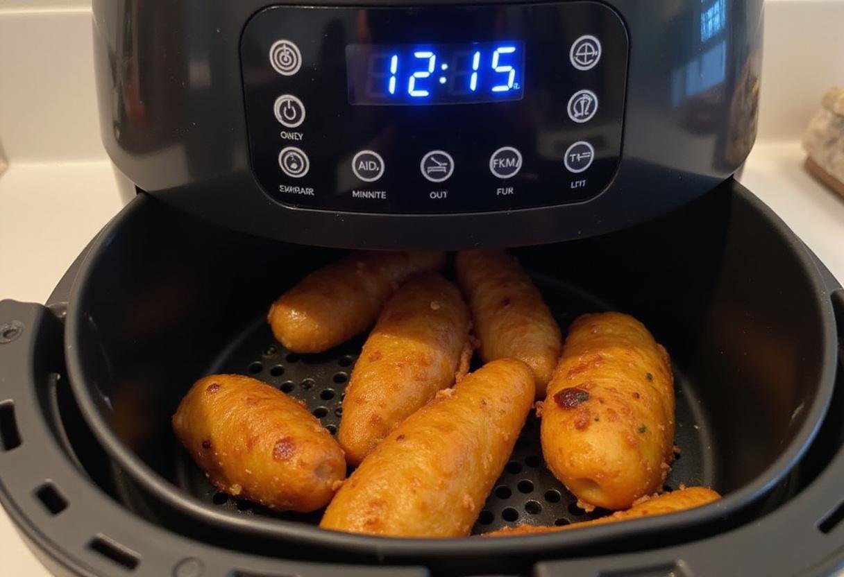 Setting the air fryer to 400°F and adjusting the timer to cook frozen salmon perfectly in the air fryer.