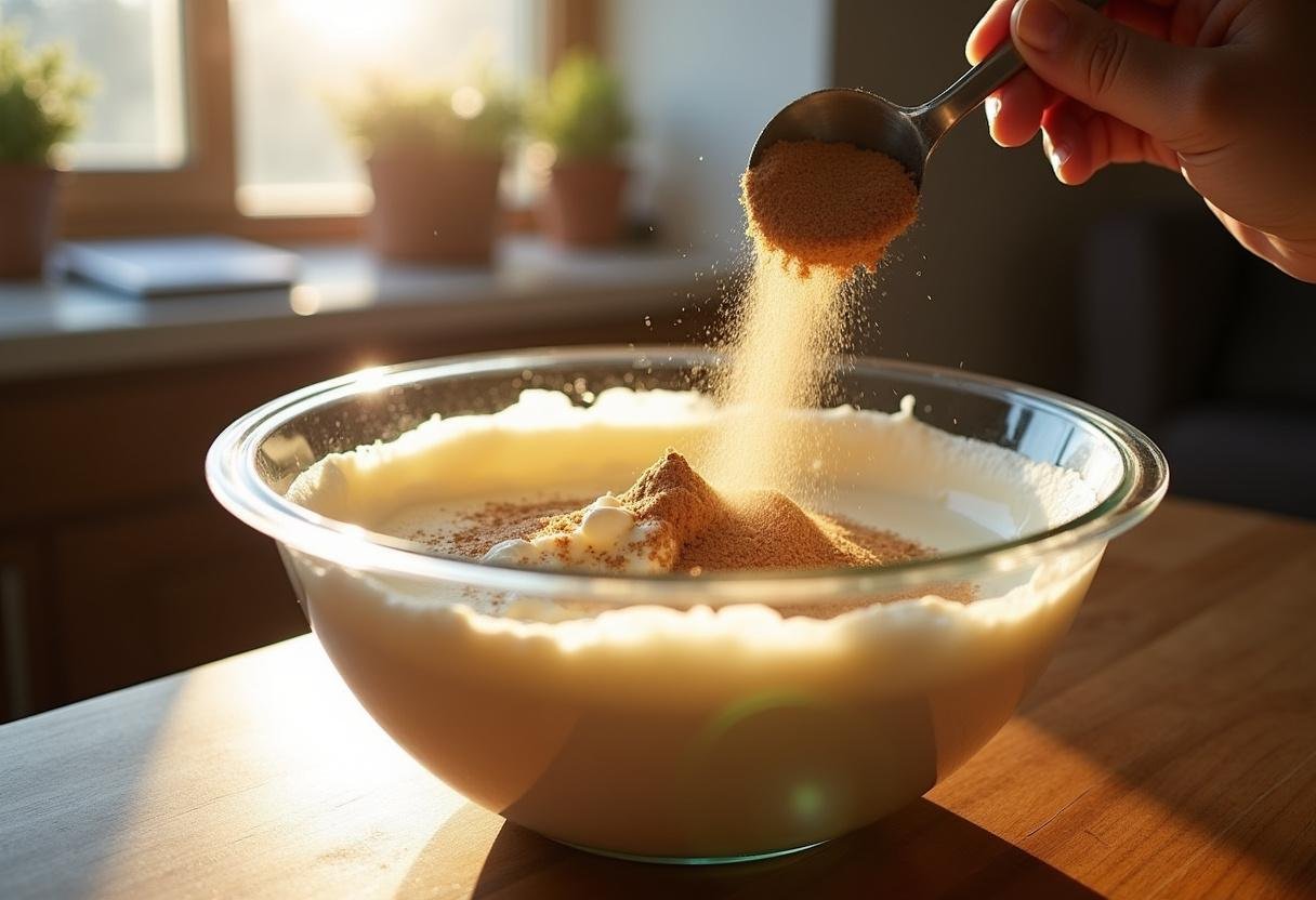 Making creamy mascarpone mixture for Costco tiramisu dessert in a sunny kitchen.