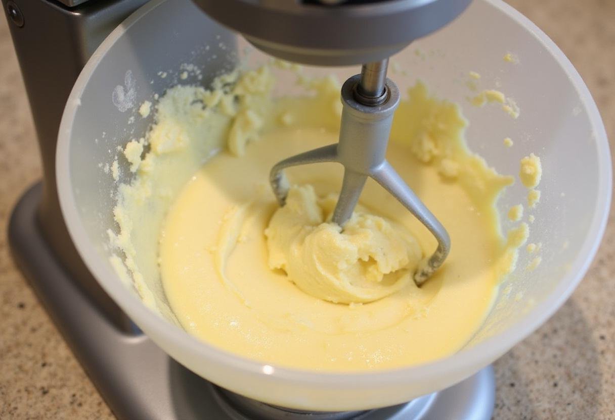 Stand mixer preparing the creamy mixture for crumbl cookies fundraiser, blending butter and sugar for perfect texture.