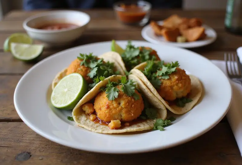 Final presentation of delicious air fryer cauliflower tacos, showcasing the crispiness and vibrant colors, perfect for a delightful meal.