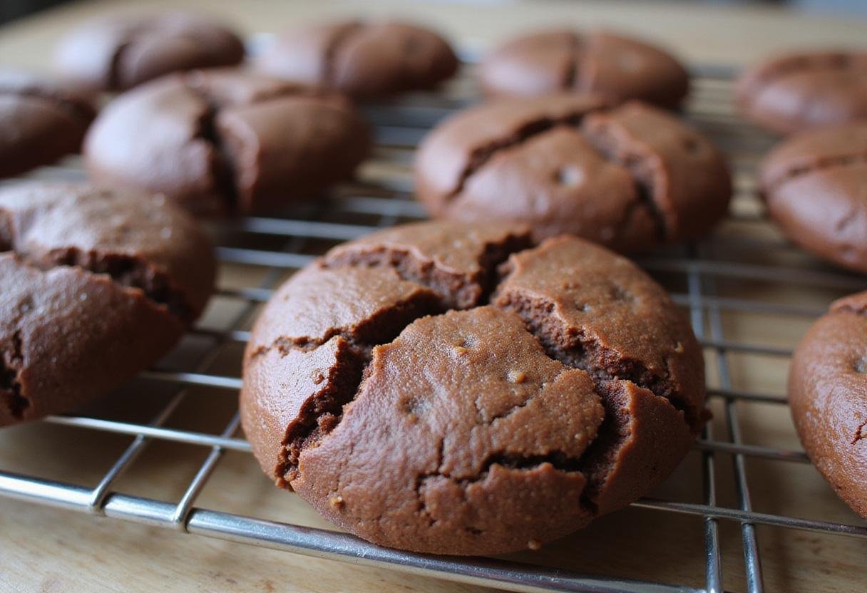 Cooling freshly baked devil's food cake mix cookies, showcasing their soft texture and delicious chocolate flavor from Duncan Hines mix.