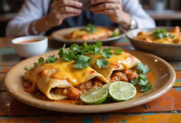 Deliciously baked crock pot chicken enchiladas served with toppings, perfect for a family meal.
