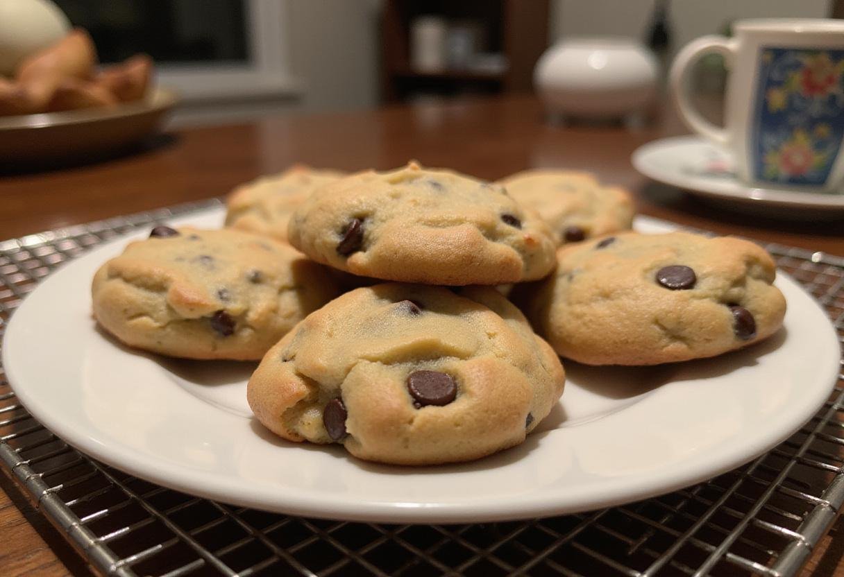 Delicious eggless chocolate chip cookies beautifully presented on a plate, showcasing the perfect homemade dessert.