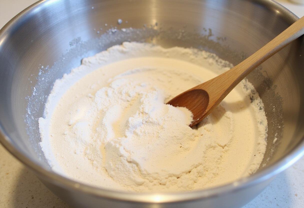 Mixing gluten-free flour and water for a gluten free sourdough bread starter.