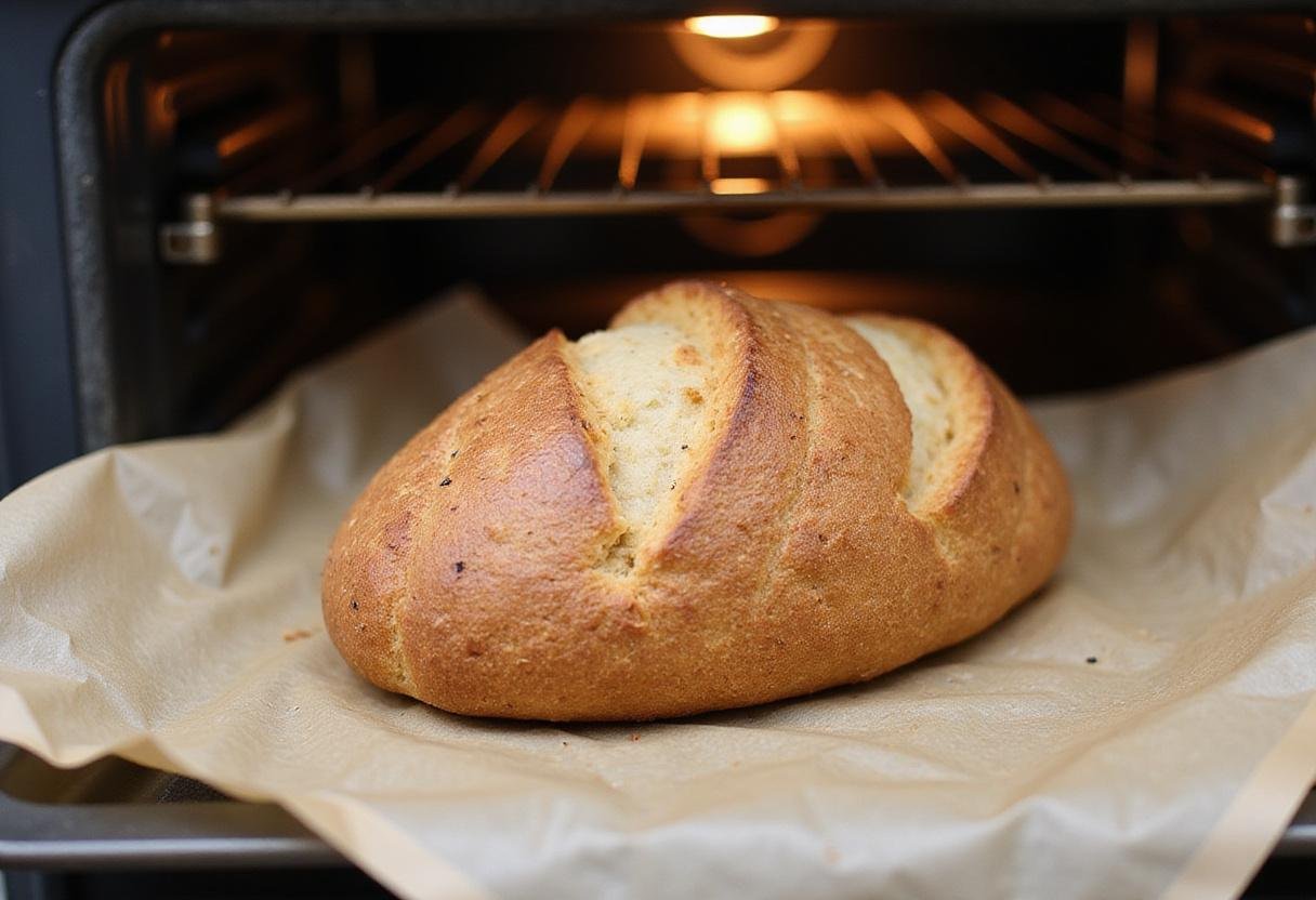 Shaped gluten free sourdough bread loaf ready to be baked in the oven.