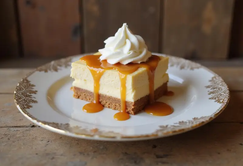 Enjoy a delicious slice of Golden Snitch Butterbeer Cheesecake Bars, showcasing the rich, creamy texture and butterscotch flavor.