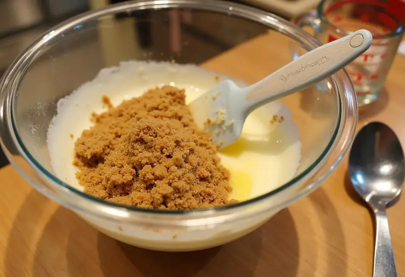 Prepare the crust for Golden Snitch Butterbeer Cheesecake Bars using crushed graham crackers and brown sugar.