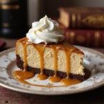 Final presentation of Harry Potter Chocolate Bottom Butterbeer Cheesecake, showcasing its delicious layers and flavors.