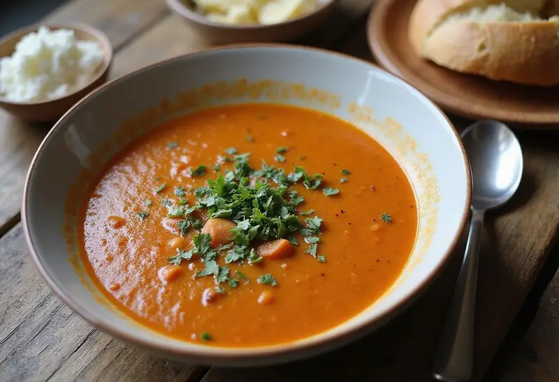Delicious high protein crock pot meal displayed invitingly, showcasing a nutritious bowl of protein-packed soup ideal for healthy eating.