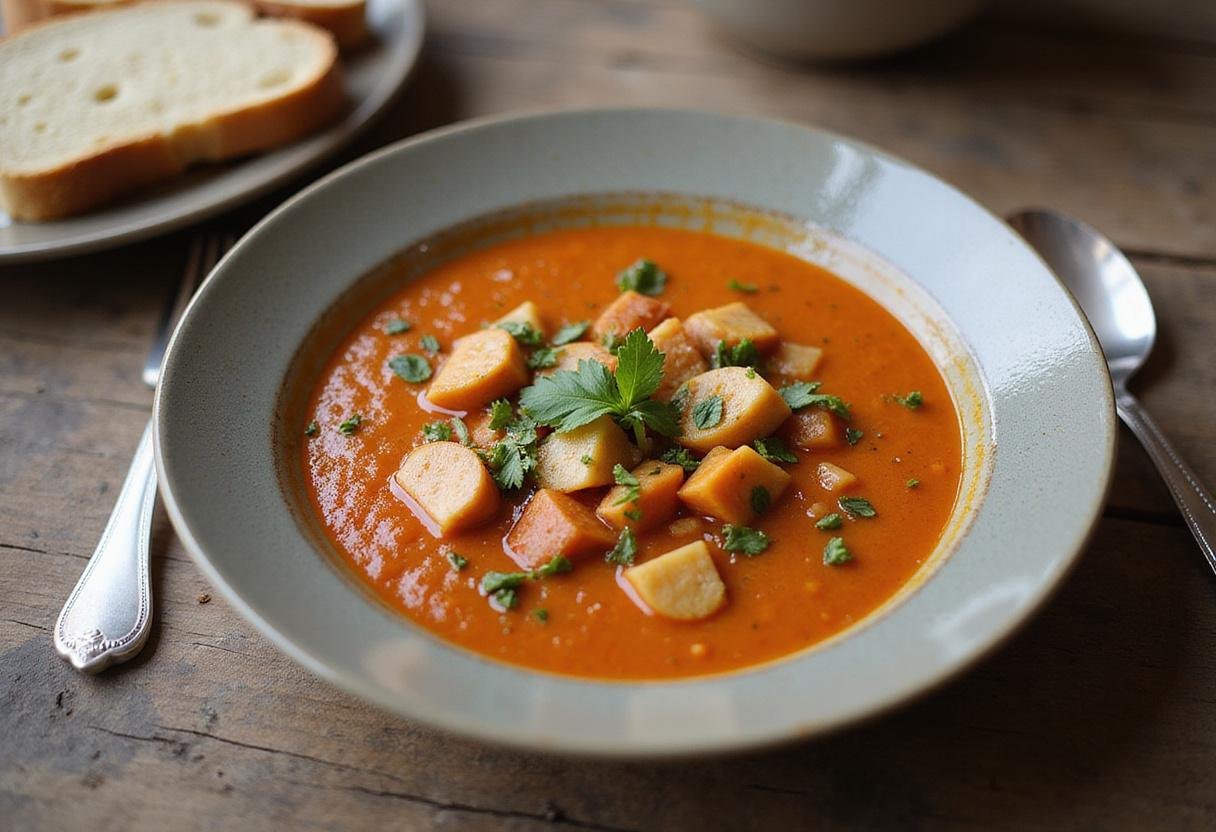 Delicious high protein crock pot meal displayed invitingly, showcasing a nutritious bowl of protein-packed soup ideal for healthy eating.