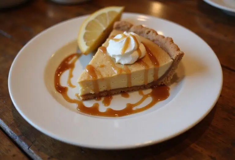 The stunning final result of Hogsmeade-Style Butterbeer Pie with Frothy Butterscotch Top, ready to be enjoyed in a delightful presentation.