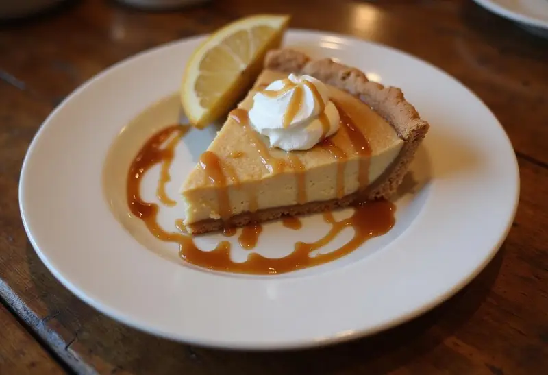 The stunning final result of Hogsmeade-Style Butterbeer Pie with Frothy Butterscotch Top, ready to be enjoyed in a delightful presentation.