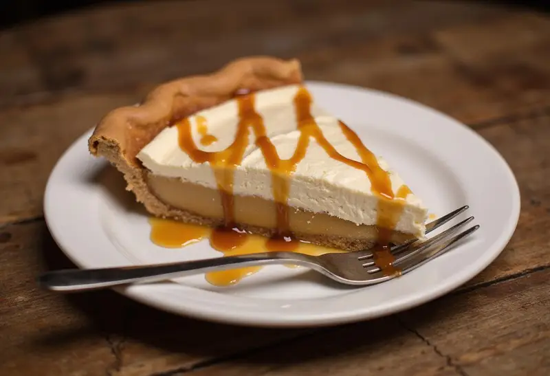 The stunning final result of Hogsmeade-Style Butterbeer Pie with Frothy Butterscotch Top, ready to be enjoyed in a delightful presentation.