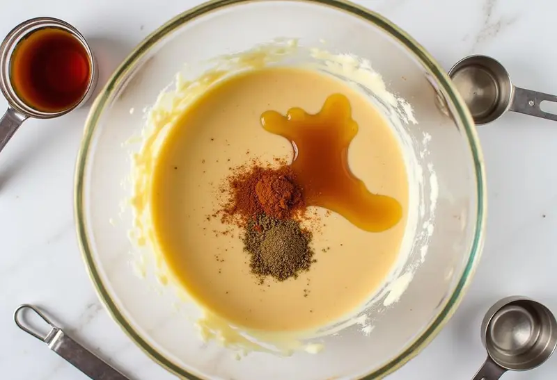 Blending the creamy butterscotch filling for Hogsmeade-Style Butterbeer Pie with Frothy Butterscotch Top, capturing the process of creating rich flavors.