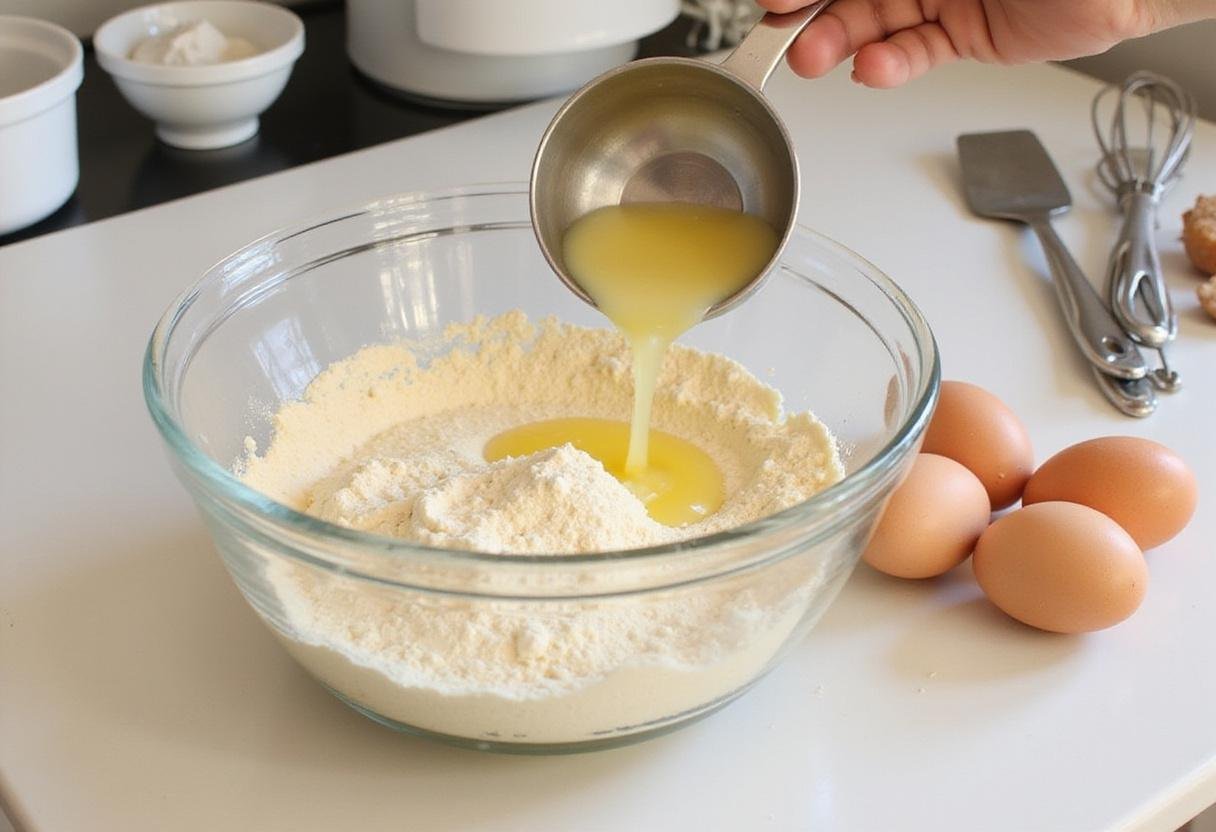 How to make brownies from cake mix; mixing cake ingredients in a bowl to create brownie batter.