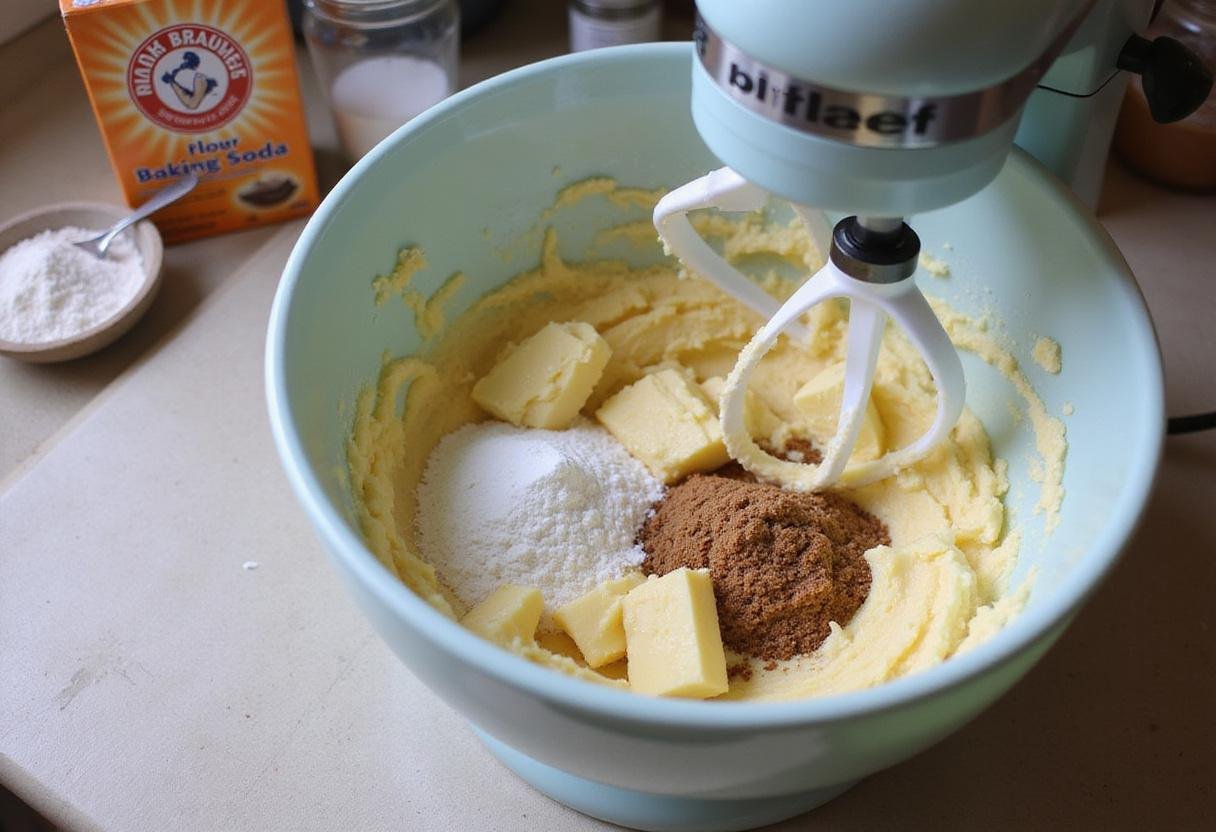 Preparing Joanna Gaines chocolate chip cookies by creaming butter and sugars for a classic cookie dough.