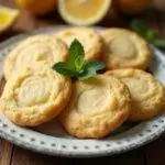 Final display of lemon focused cookies, showcasing a delicious lemon sugar cookie recipe on a rustic wooden table.
