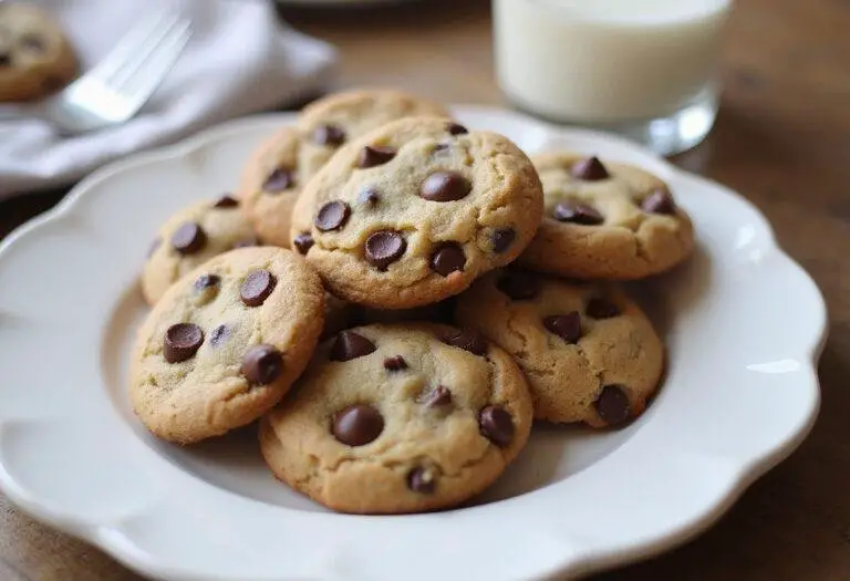 Final presentation of low sugar chocolate chip cookies, golden and chocolatey, perfect for a healthy dessert option.