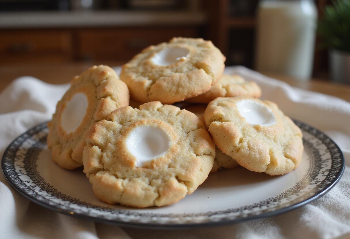 Delicious freshly baked marshmallow cookies served on a plate, highlighting their gooey centers.