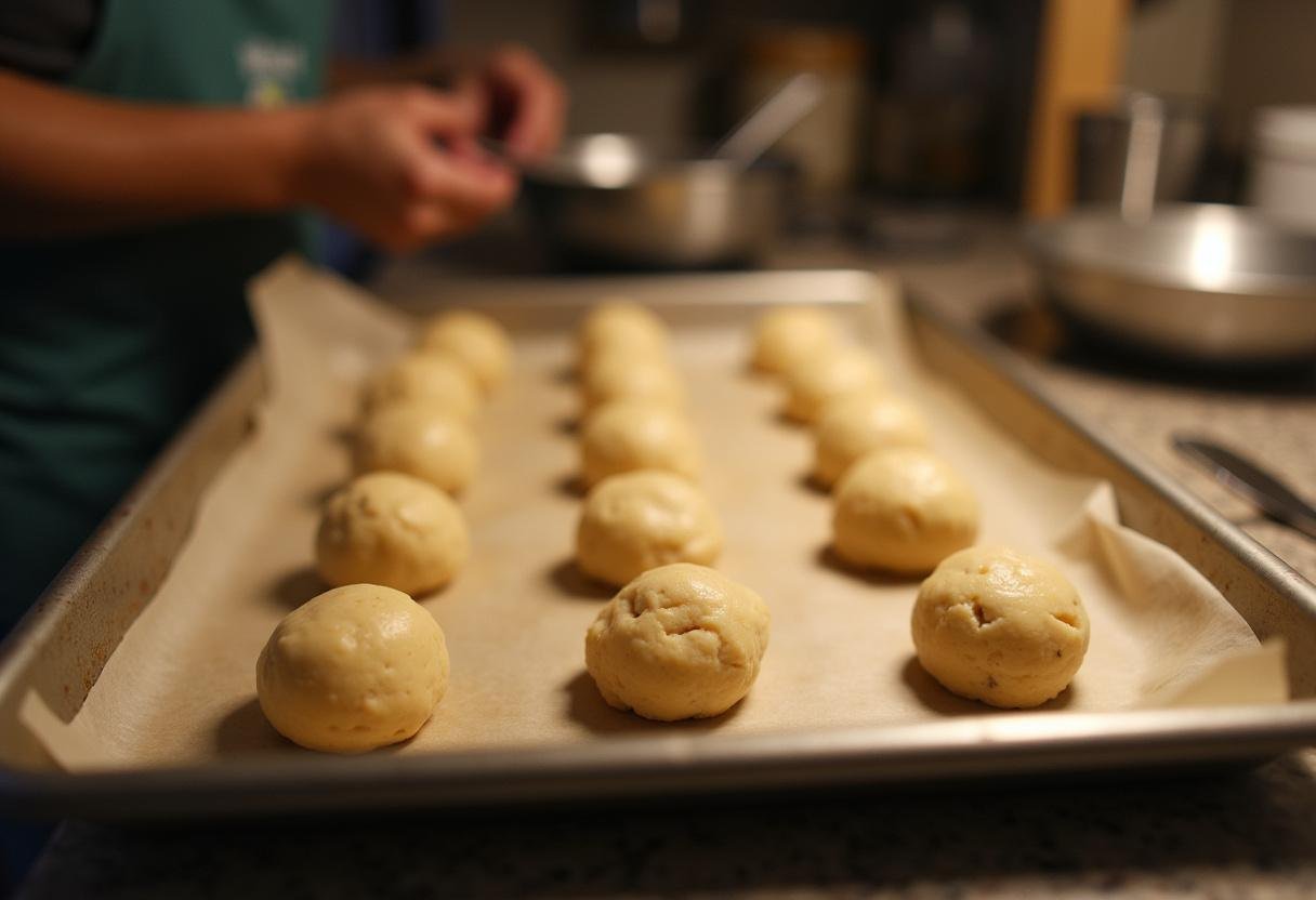 prepping cookie dough for Martha Stewart's chocolate chip cookies, ready to bake delicious treats
