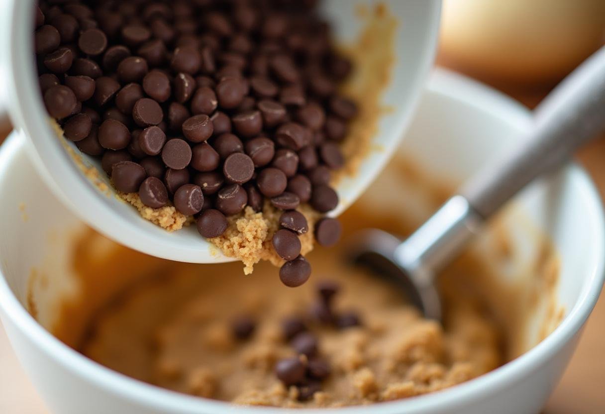 Chocolate chip cookie recipe without brown sugar, highlighting the addition of chocolate chips to the dough.