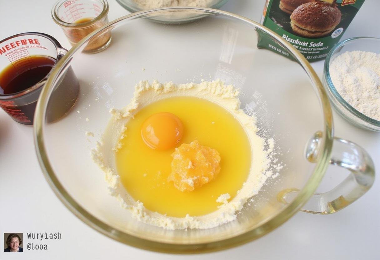 Adding an egg and extracts to the mix for peppermint chocolate chip cookies, highlighting the preparation process.