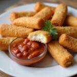 Deliciously crispy air fryer frozen cheese sticks served with marinara sauce, a perfect appetizer for any occasion.