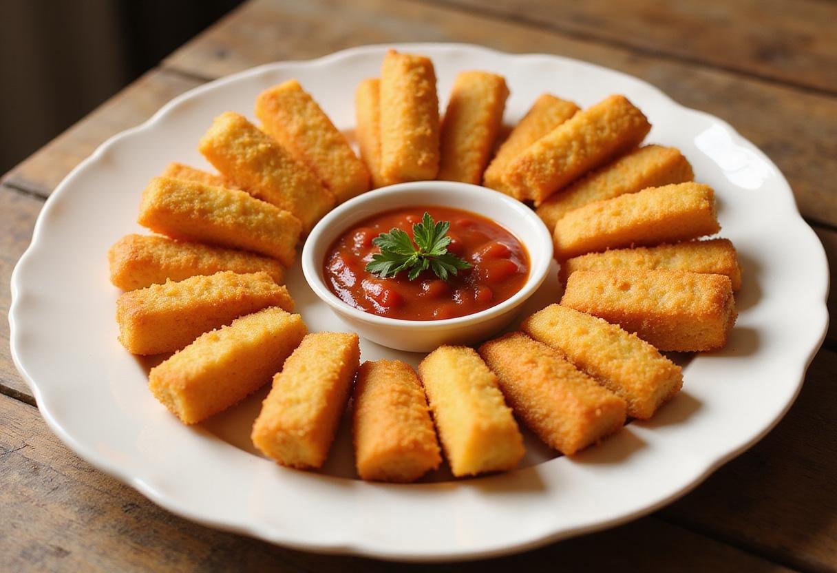 Deliciously crispy air fryer frozen cheese sticks served with marinara sauce, a perfect appetizer for any occasion.