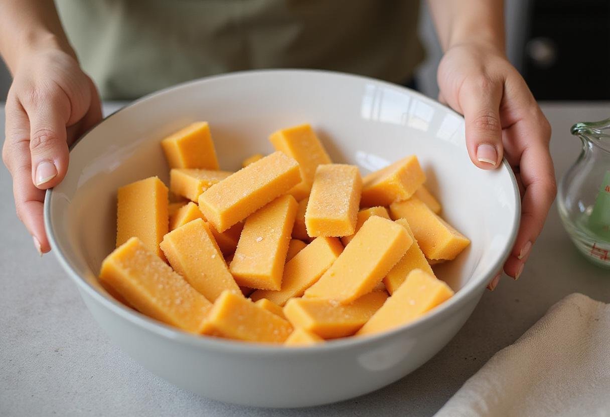 Fresh frozen cheese sticks ready to be cooked in an air fryer, perfect for snacking.