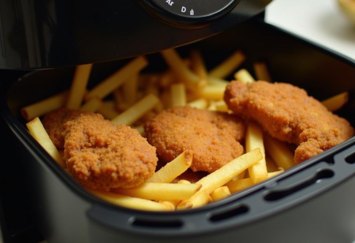 reheating fries in air fryer results with golden crispy fries and chicken