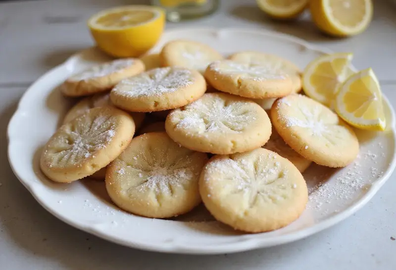 Delicious vegan lemon sugar cookies, a perfect eggless treat to enjoy, beautifully presented on a plate.