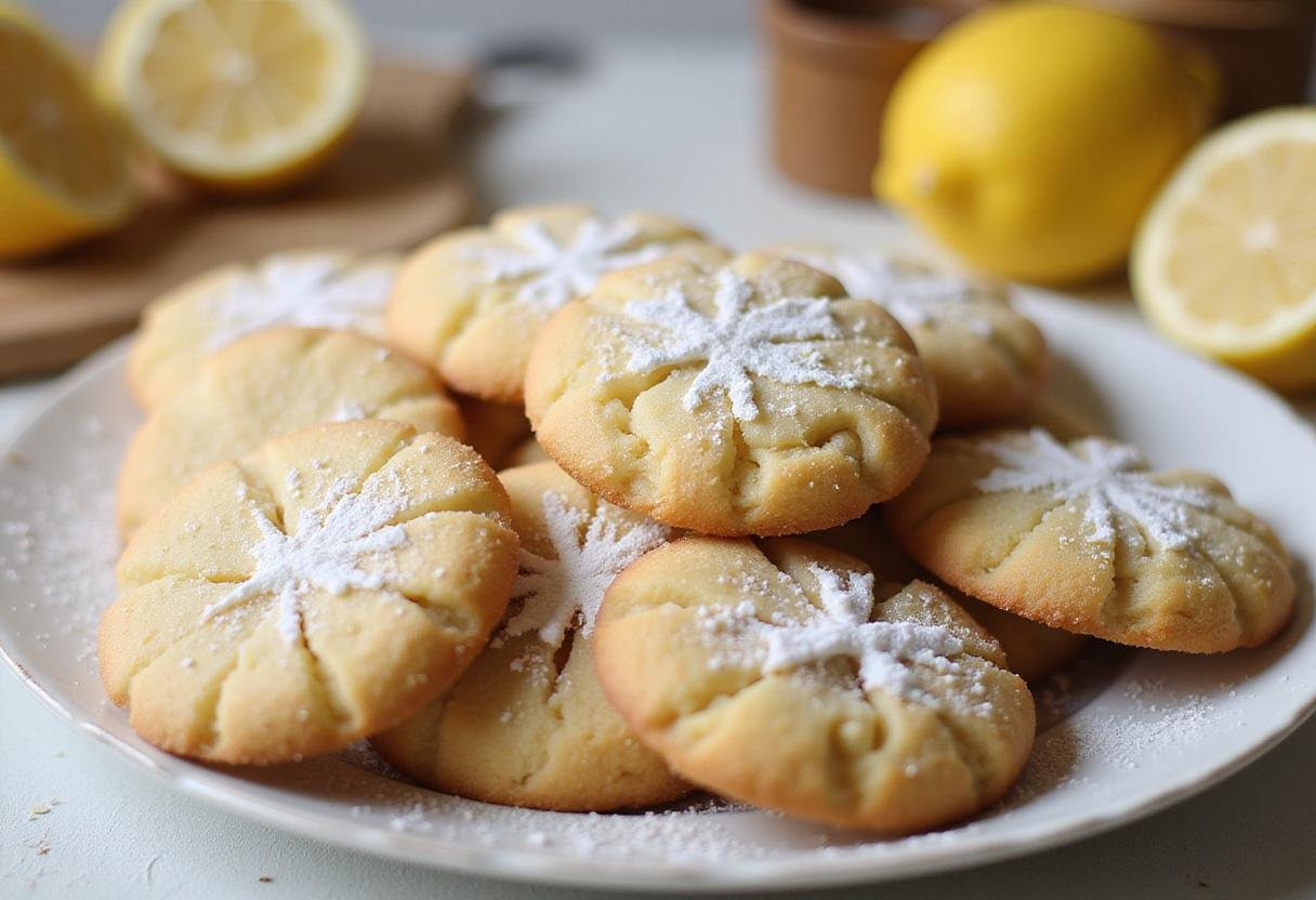Delicious vegan lemon sugar cookies, a perfect eggless treat to enjoy, beautifully presented on a plate.