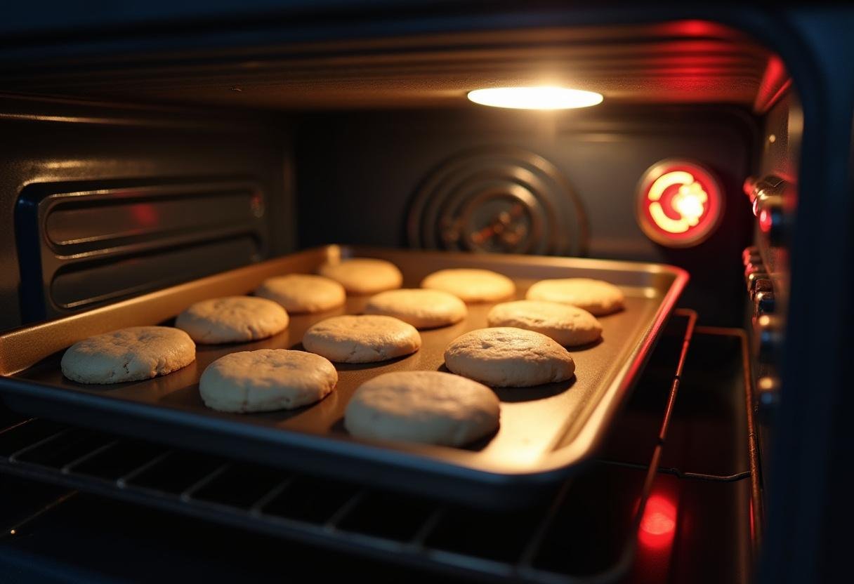 Baking lemon sugar cookies in the oven, perfecting the eggless and vegan treat.