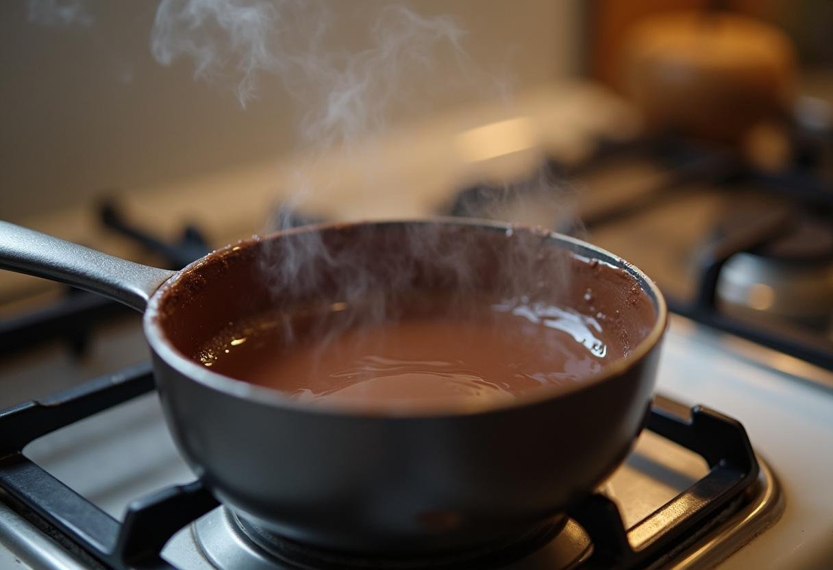 Melting chocolate for the Slytherin Serpent Mint Chocolate Cheesecake to create a luscious filling.